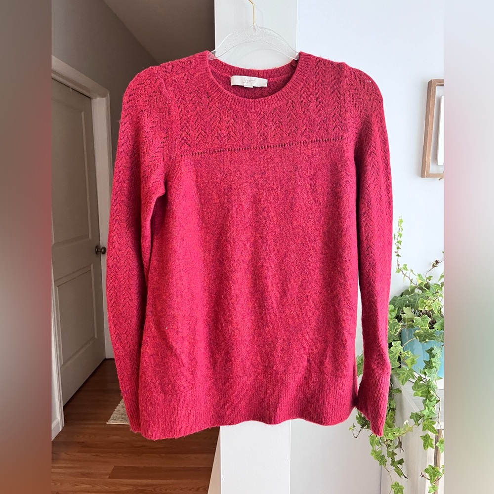 LOFT Berry Red Ultra Soft Long Sleeve Crew Sweater